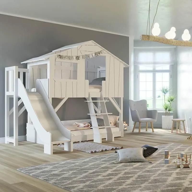 Treehouse Bunk Bed with Platform and Slide