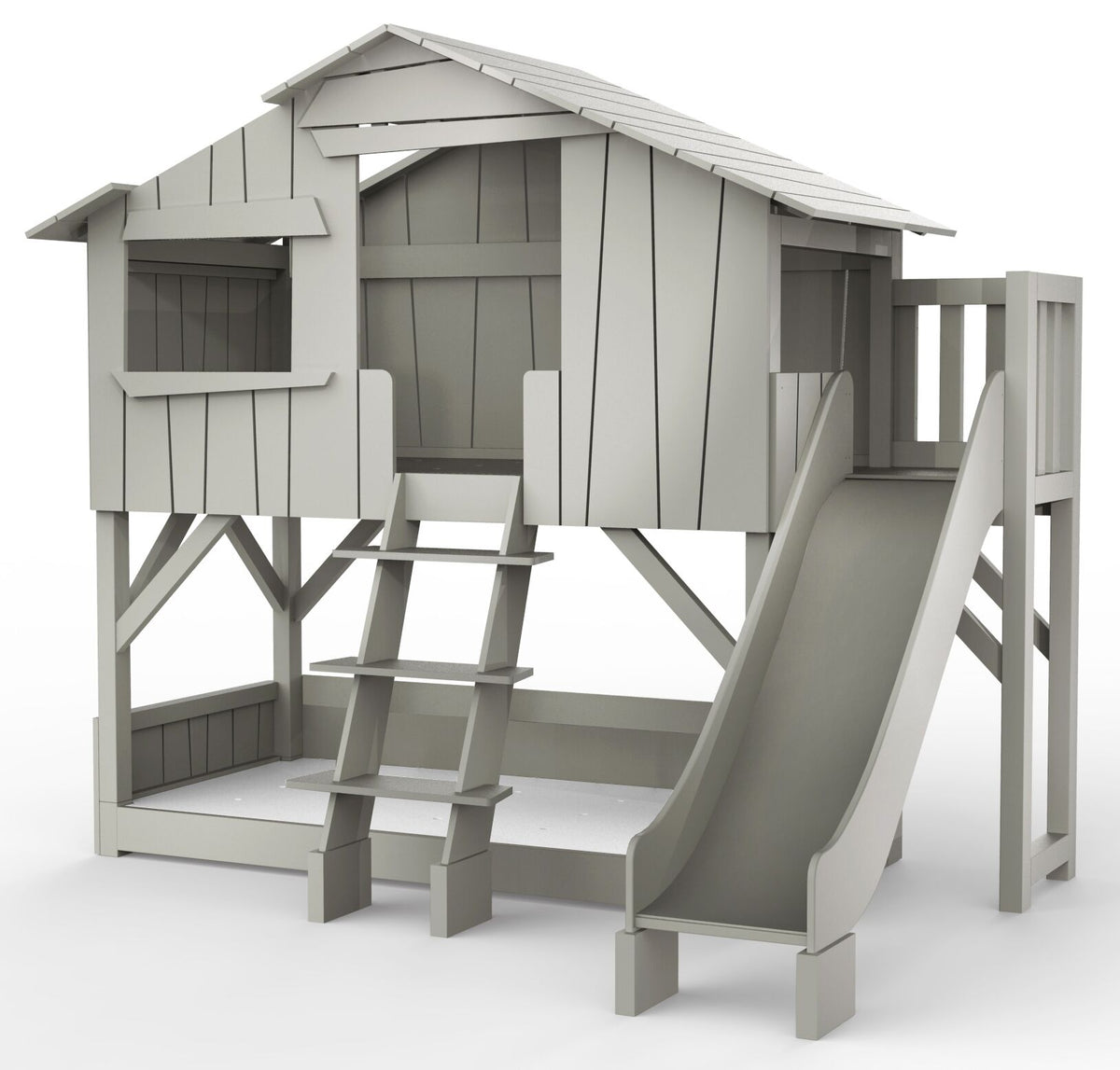 Treehouse Bunk Bed with Platform and Slide