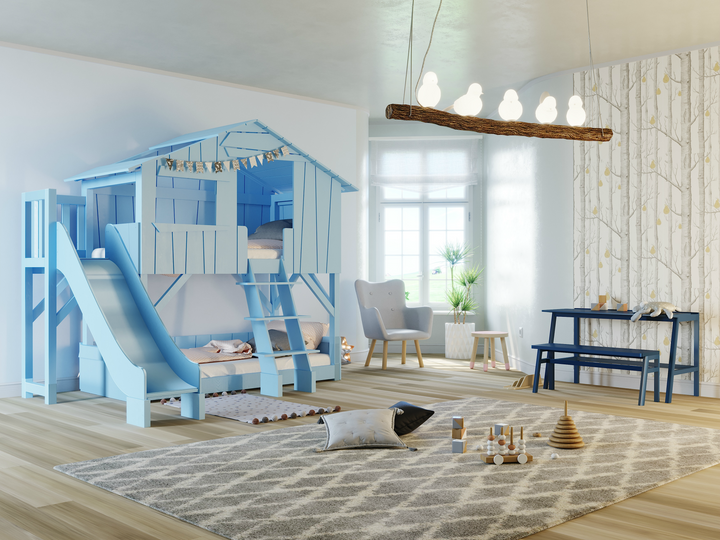 Treehouse Bunk Bed with Platform and Slide