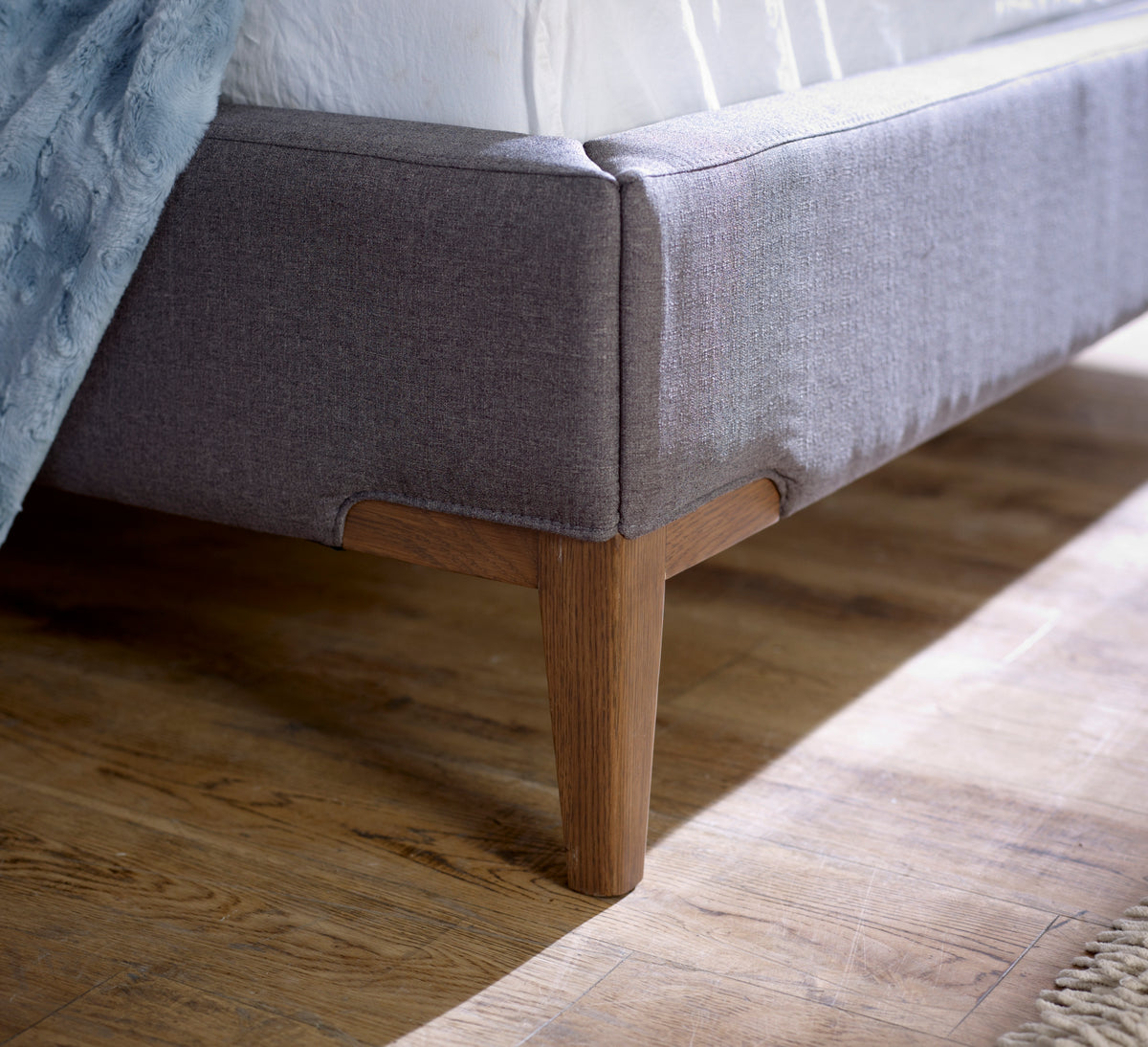 Brackenridge Fabric Bed Frame with Oak Details in Slate Grey – product view 3