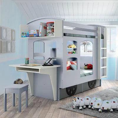Wagon Bunk Bed with Storage & Desk