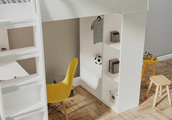 Wilton High Sleeper with Desk, Wardrobe & Storage