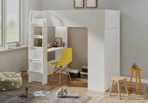 Wilton High Sleeper with Desk, Wardrobe & Storage