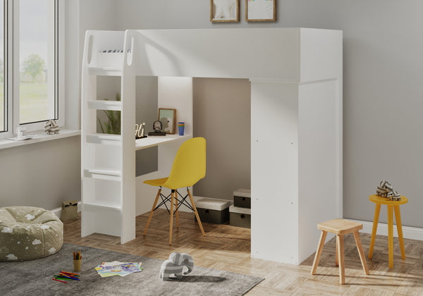 Wilton High Sleeper with Desk, Wardrobe & Storage