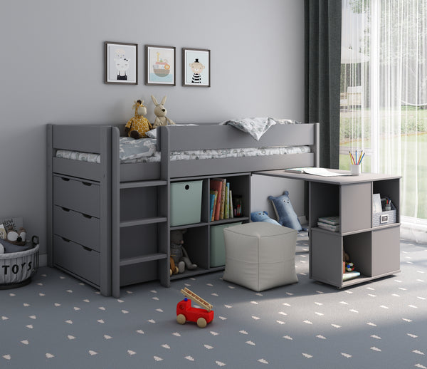 Winchester Mid Sleeper Bed with Cube, Desk & Drawers