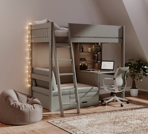 Windsor Solid Pine High Sleeper with Sofa Bed & Desk