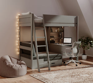 Windsor Solid Pine High Sleeper with Sofa Bed & Desk