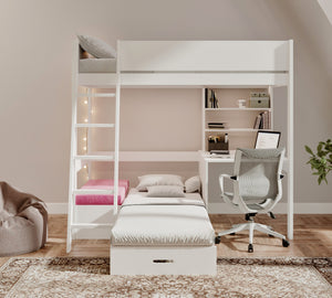 Windsor Solid Pine High Sleeper with Sofa Bed & Desk