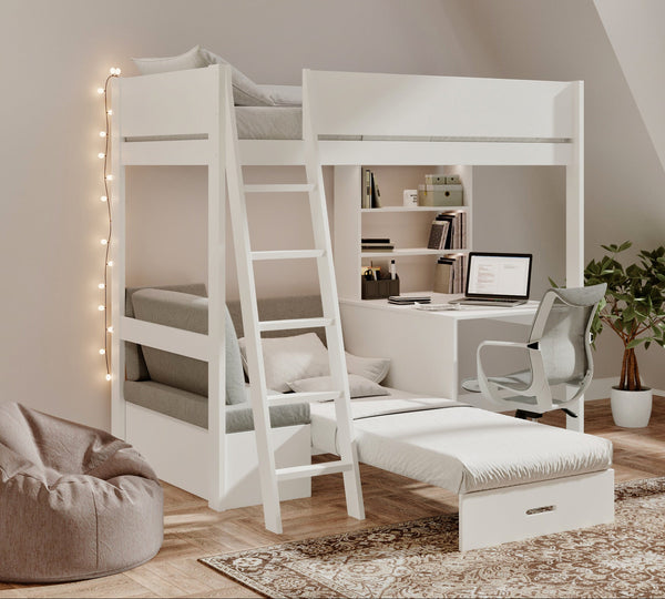 Windsor Solid Pine High Sleeper with Sofa Bed & Desk