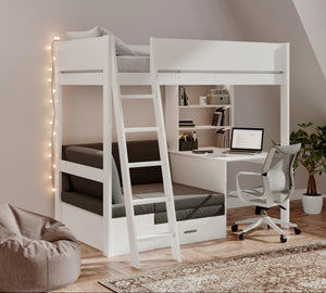 Windsor Solid Pine High Sleeper with Sofa Bed & Desk