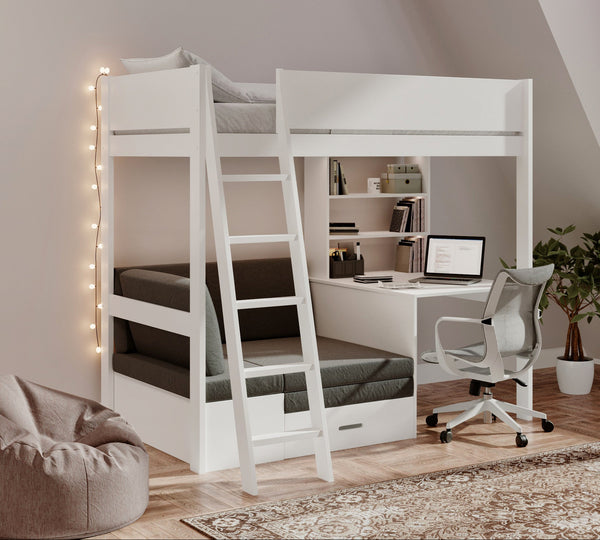 Windsor Solid Pine High Sleeper with Sofa Bed & Desk