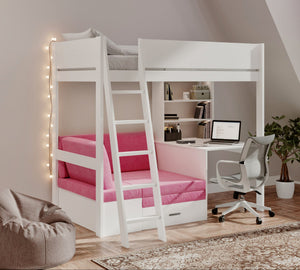 Windsor Solid Pine High Sleeper with Sofa Bed & Desk