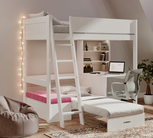 Windsor Solid Pine High Sleeper with Sofa Bed & Desk