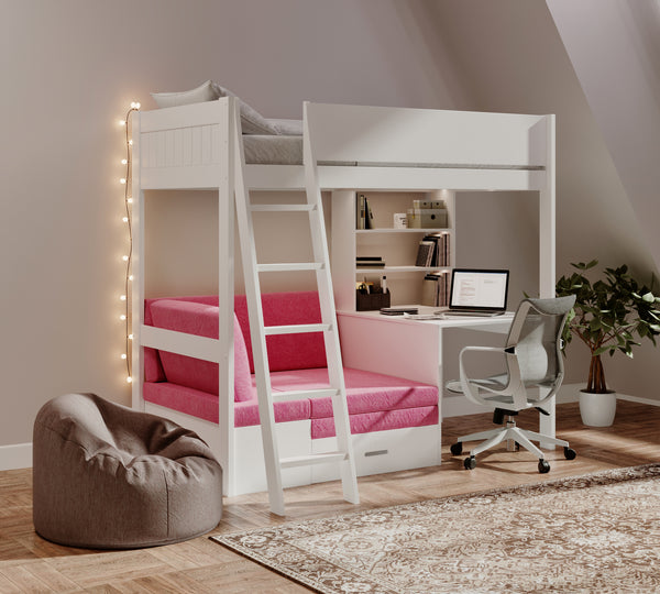 Windsor Solid Pine High Sleeper with Sofa Bed & Desk