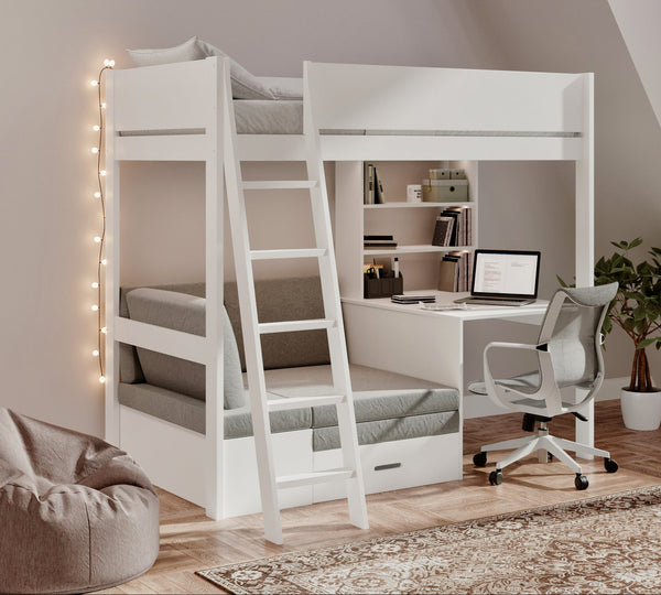 Windsor Solid Pine High Sleeper with Sofa Bed & Desk