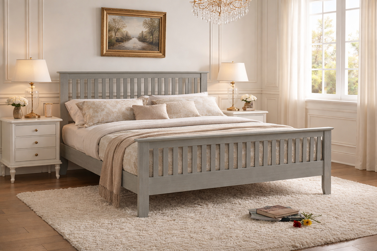 Alderwick Shaker Wooden Bed Frame in Grey