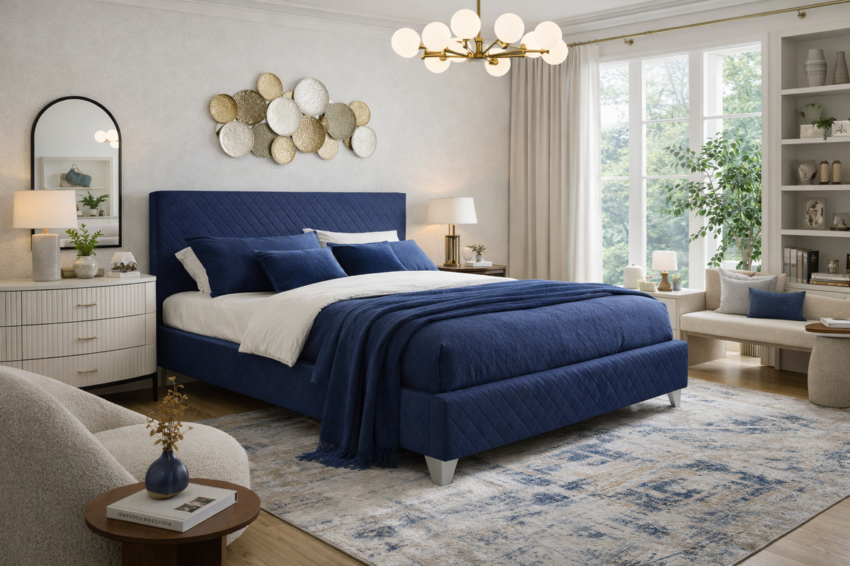 Langford Upholstered Bed Frame in Blue