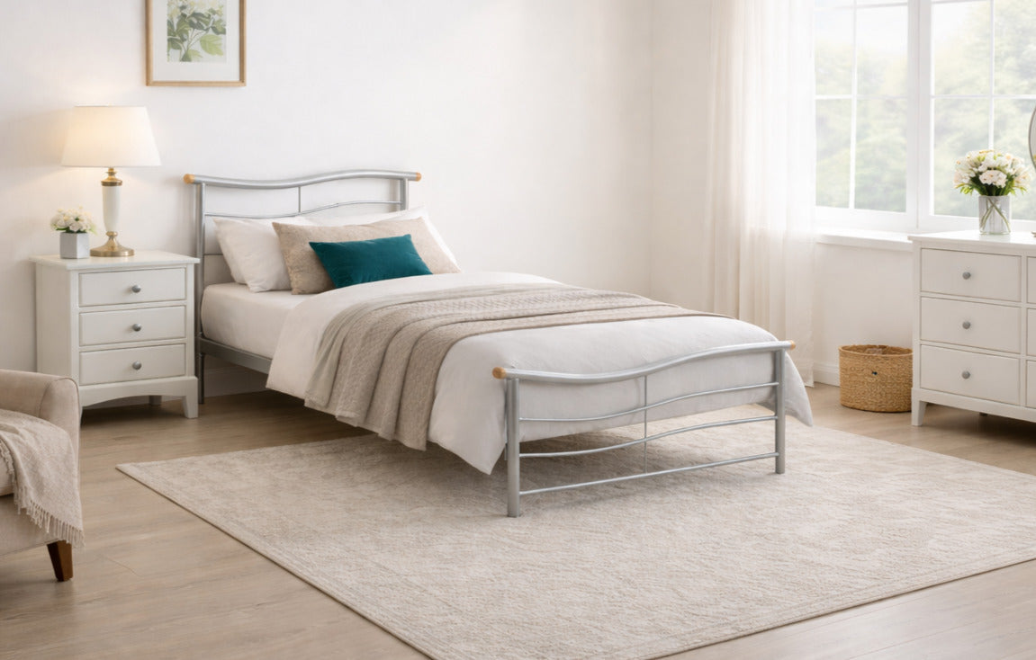 Windermere Silver Metal Bed Frame in Silver - single size