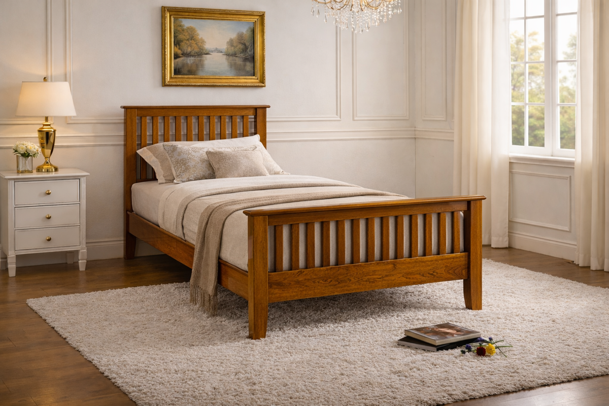 Alderwick Shaker Wooden Bed Frame in Honey Oak - single size