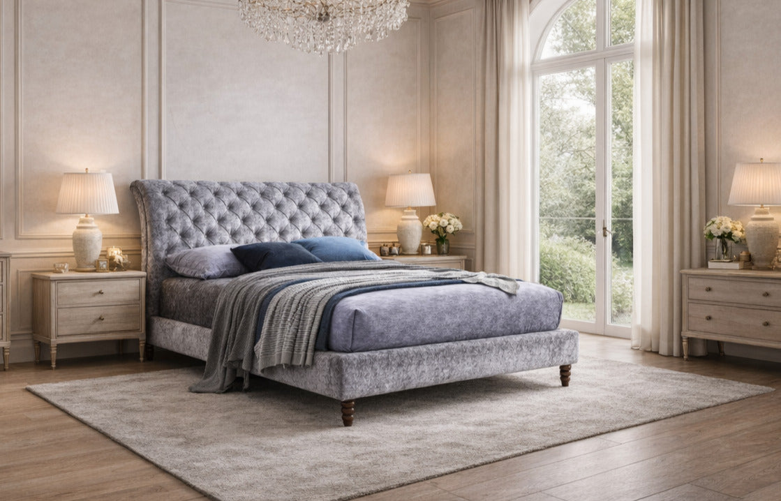 Loxley Velvet Chesterfield Bed Frame in Grey
