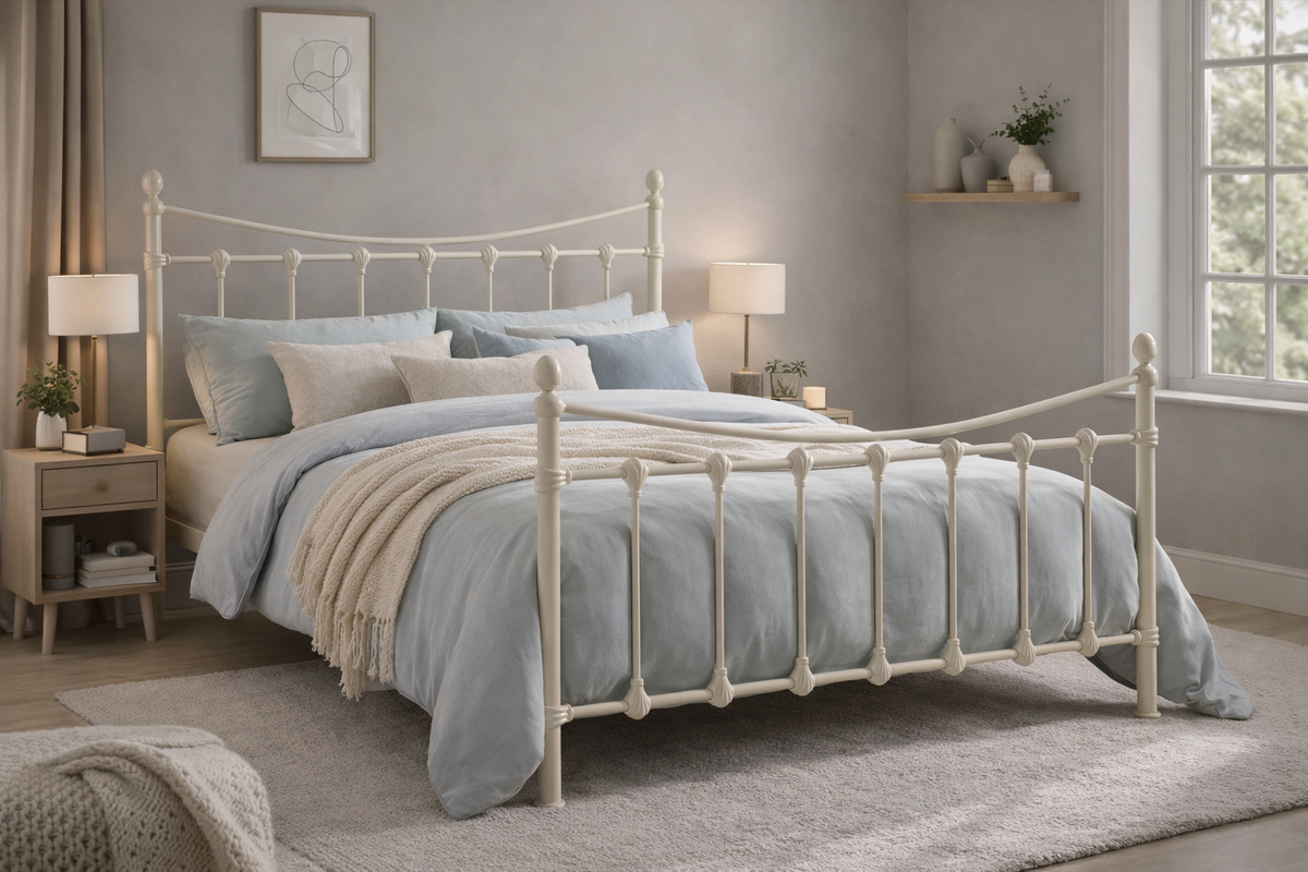 Merrivale Victorian Metal Bed Frame in Ivory