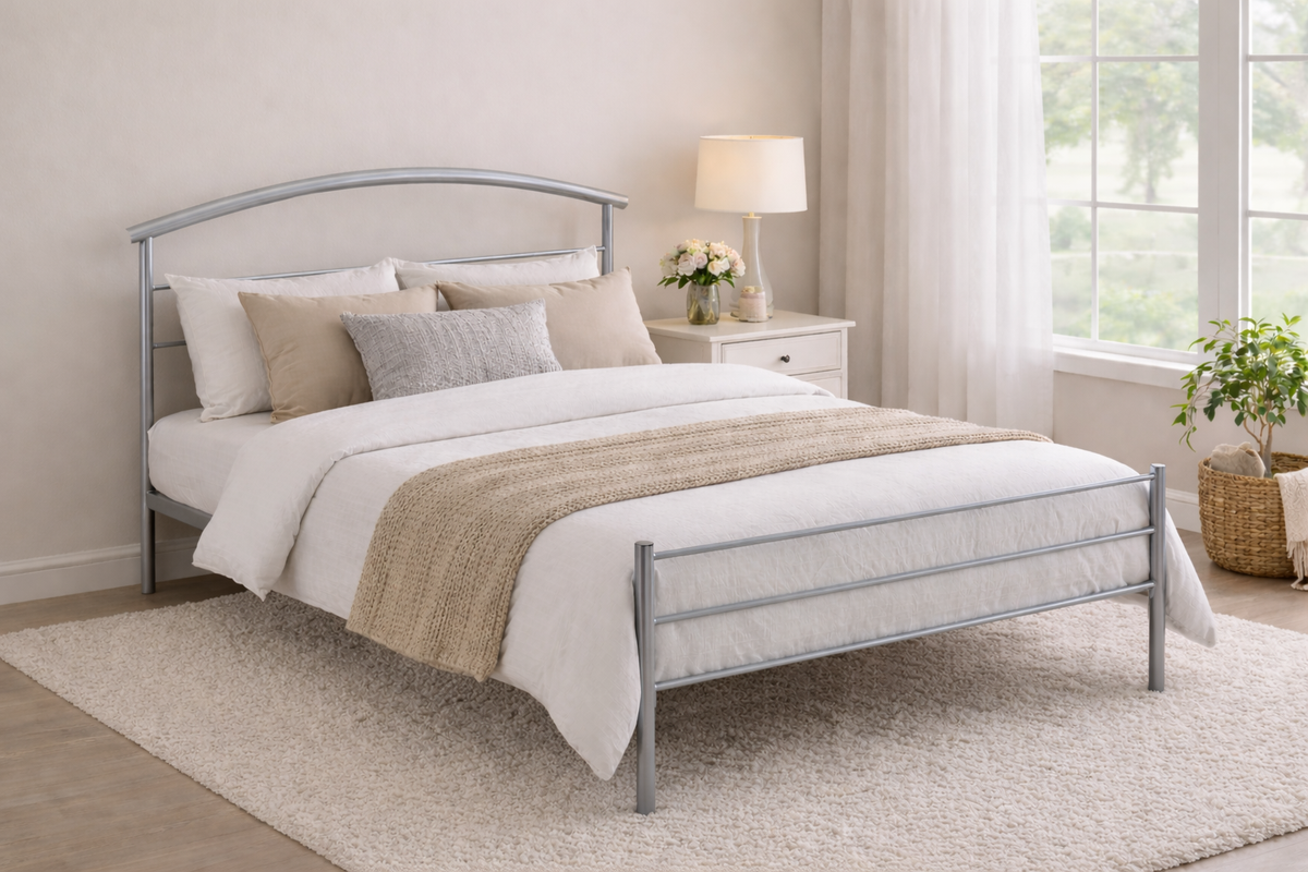Linton Silver Metal Bed Frame in Silver