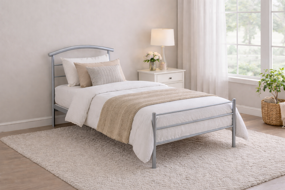 Linton Silver Metal Bed Frame in Silver - single size