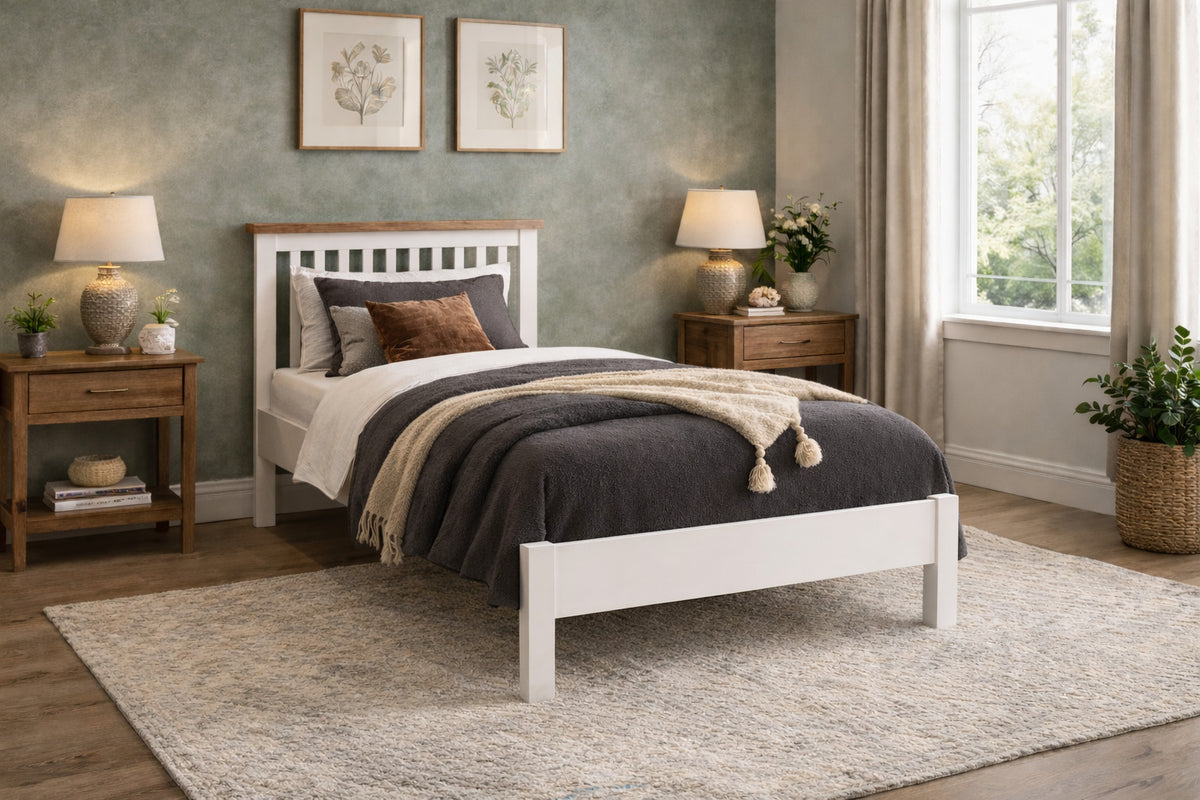 Ashcombe Shaker Wooden Bed Frame in White and Honey Oak - single size