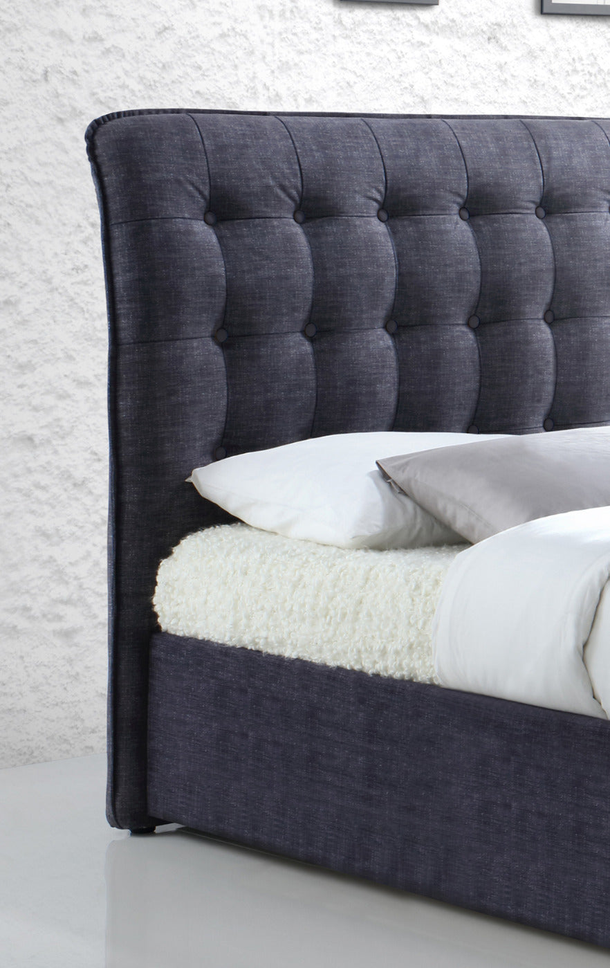 Hartwell Buttoned Upholstered Bed Frame in Dark Grey - detail