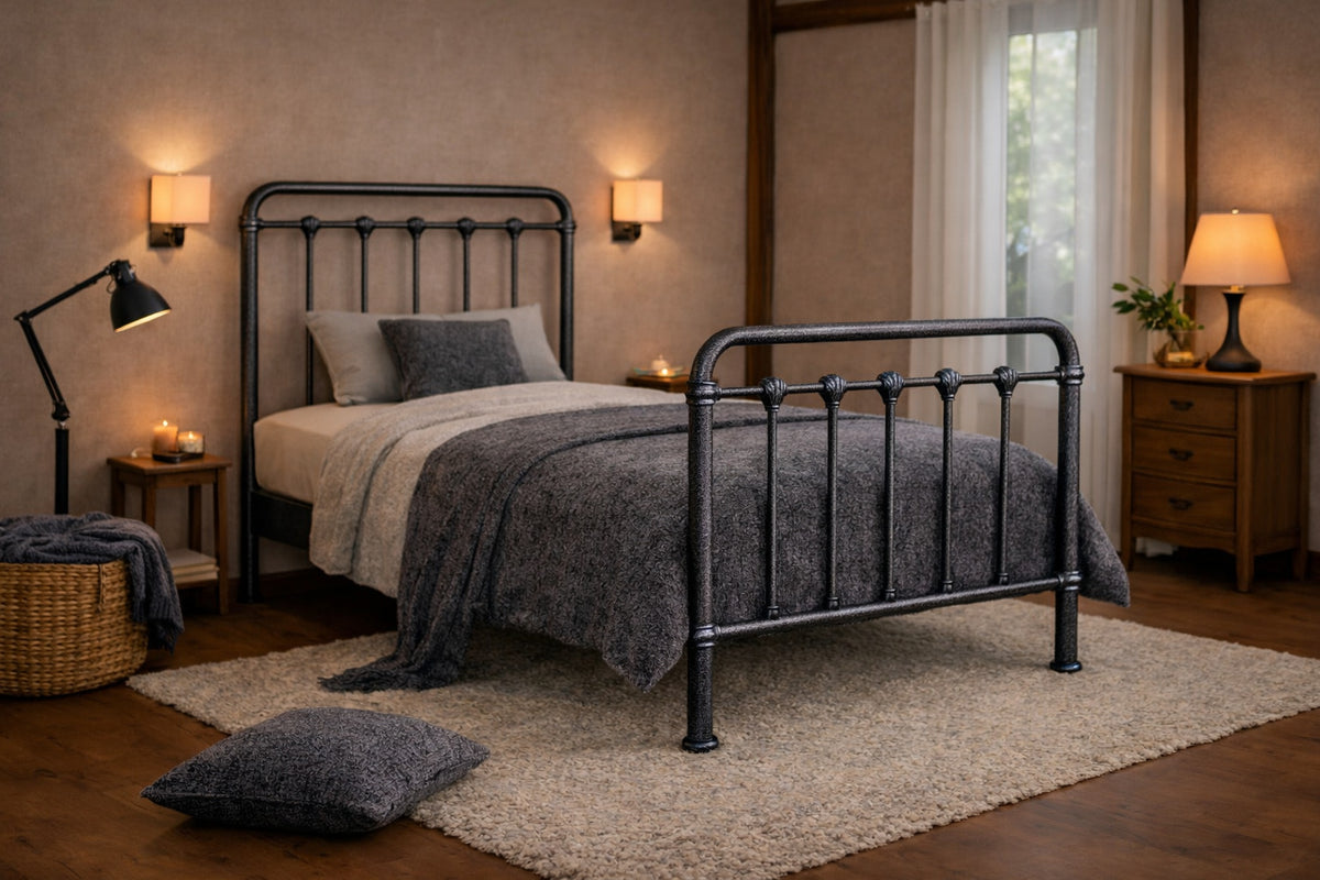 Fenton Metal Bed Frame in Speckled Black and Silver - single size