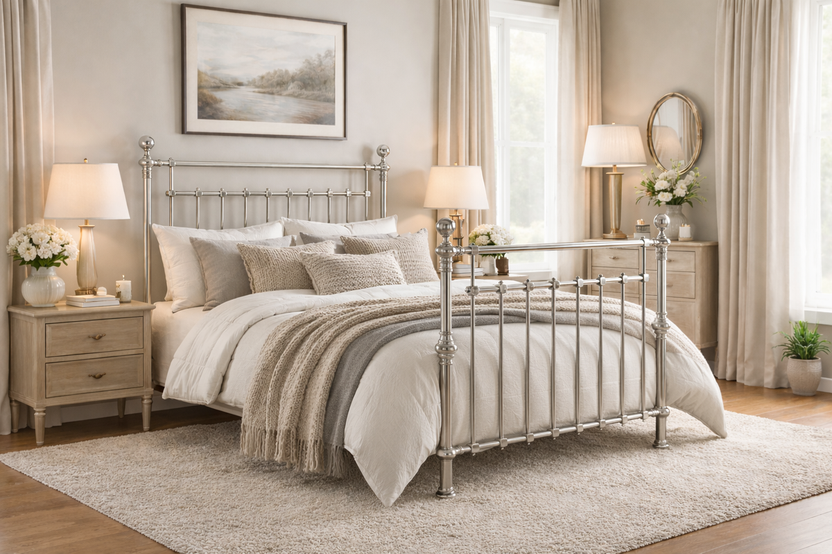 Kingswell Chrome Metal Bed Frame in Chrome