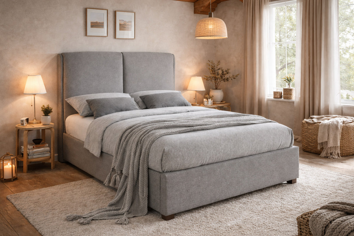 Ellisworth Upholstered Bed Frame in Light Grey
