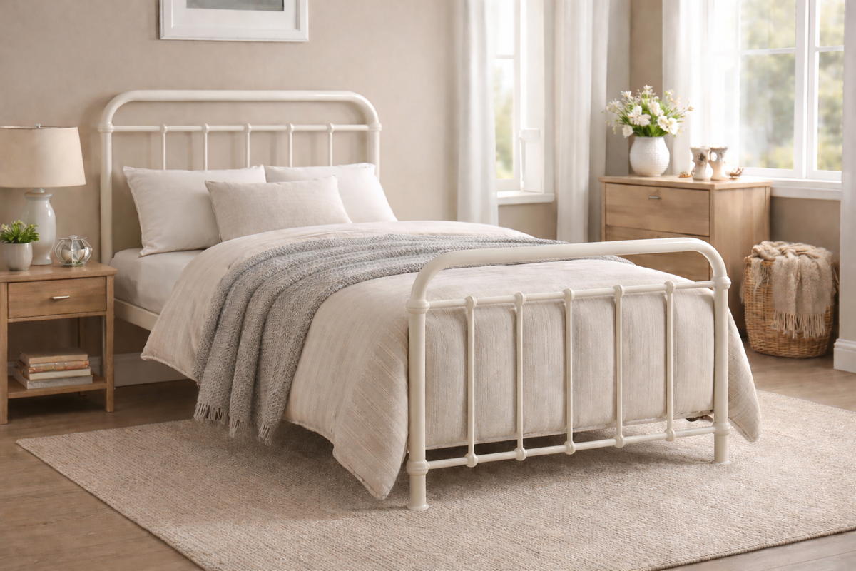 Bexley Metal Bed Frame in Ivory - single size