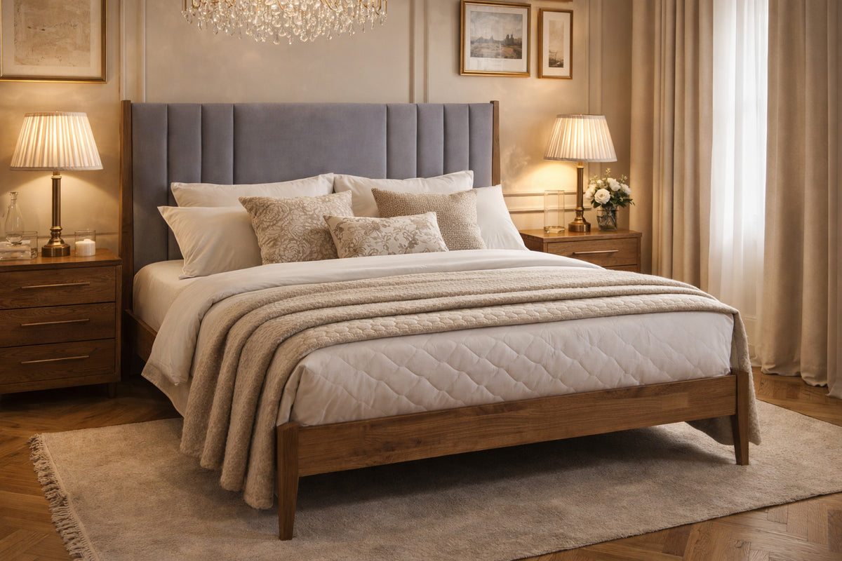 Eversley Velvet and Wood Bed Frame in Dark Grey
