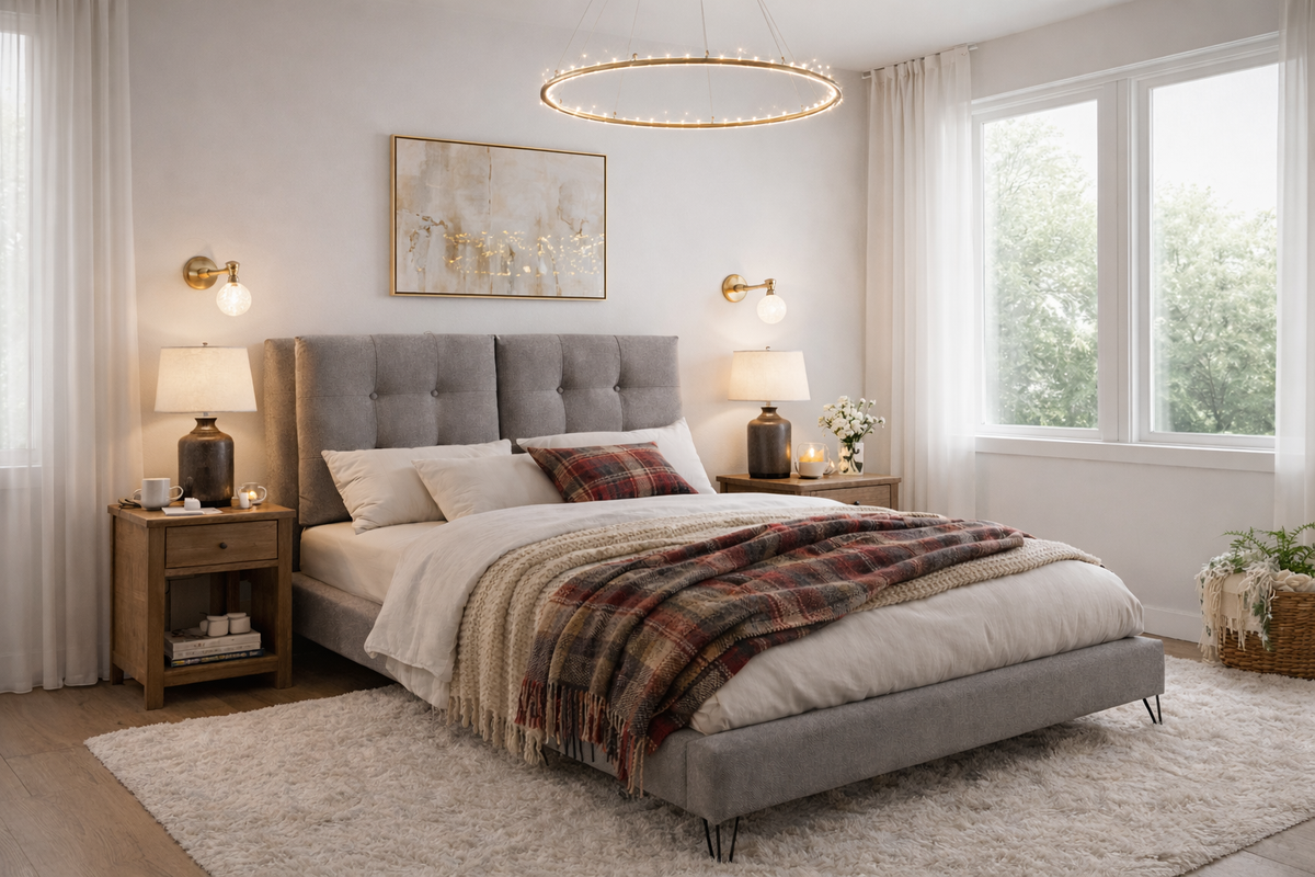 Blythe Buttoned Upholstered Bed Frame in Light Grey