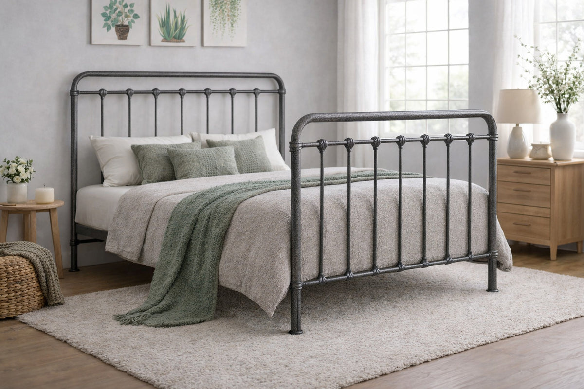 Fenton Metal Bed Frame in Speckled Black and Silver