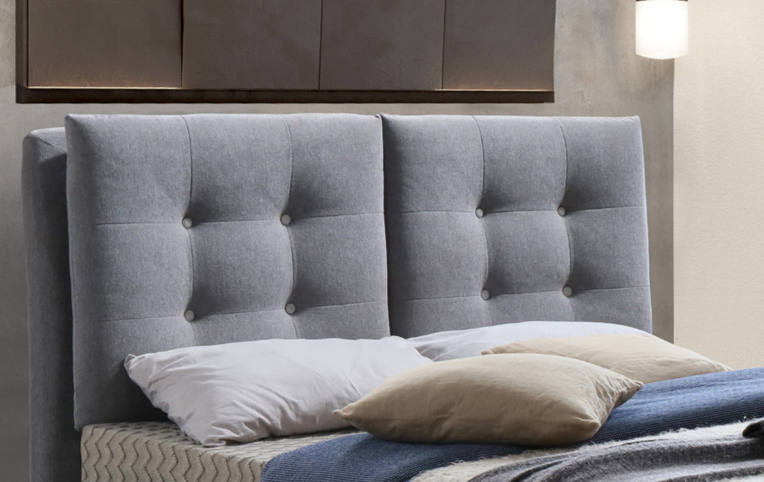 Blythe Buttoned Upholstered Bed Frame in Light Grey - detail