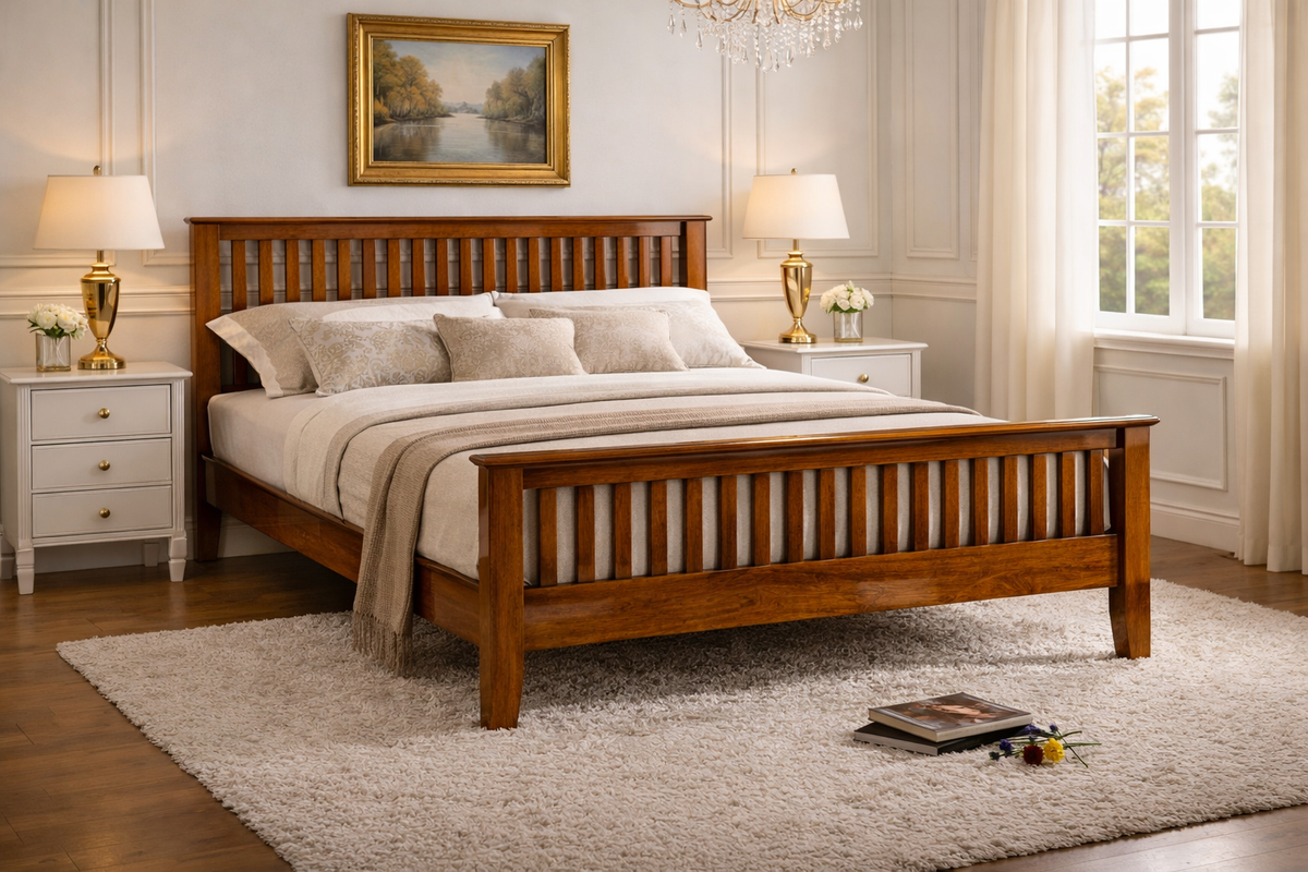 Alderwick Shaker Wooden Bed Frame in Honey Oak