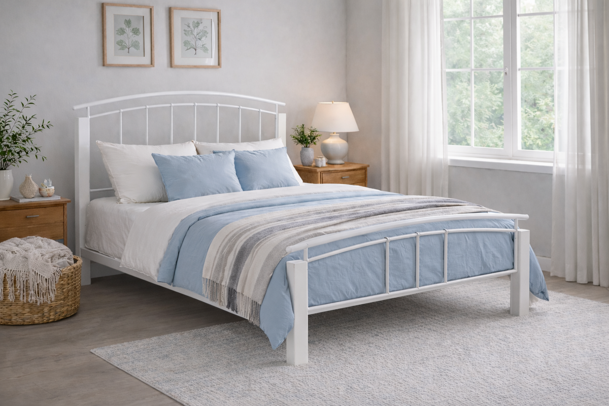 Fenwick Metal and Wood Bed Frame in White