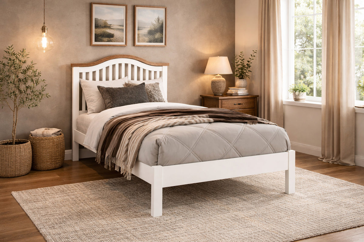 Brackenwood Curved Wooden Bed Frame in White and Honey Oak - single size