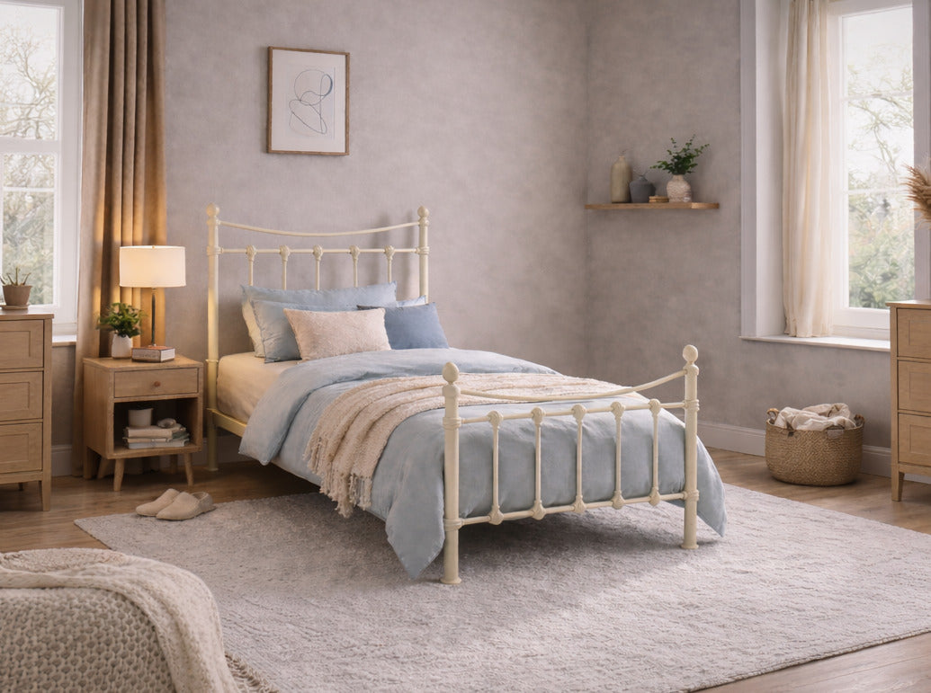 Merrivale Victorian Metal Bed Frame in Ivory - single size