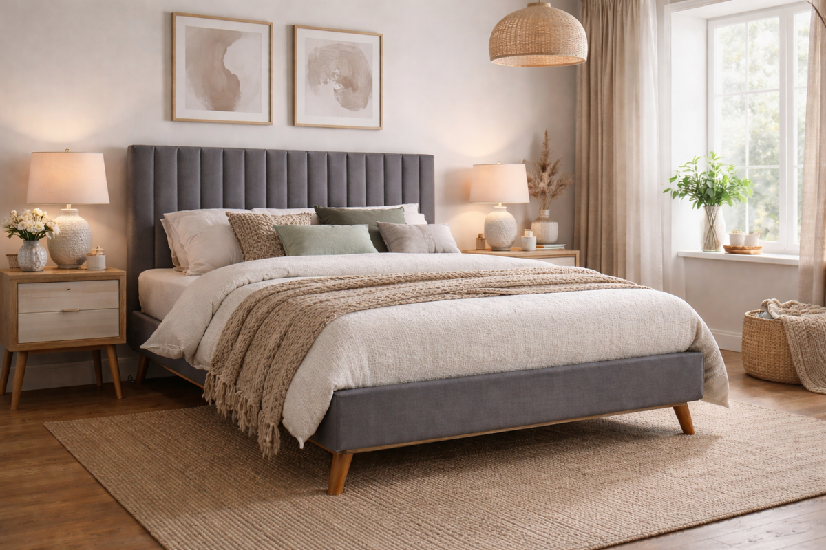 Ainsley Velvet and Wood Bed Frame in Dark Grey