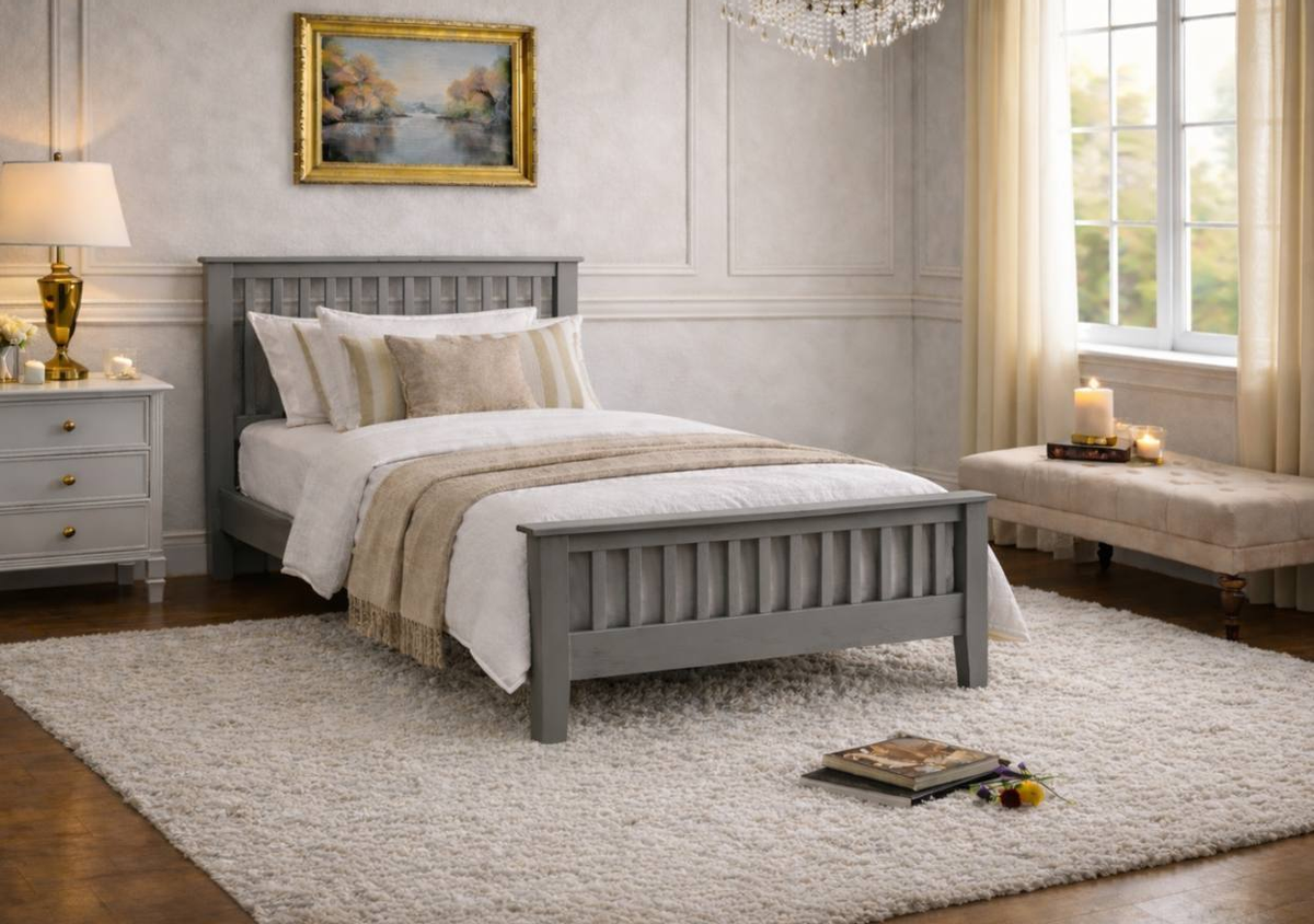 Alderwick Shaker Wooden Bed Frame in Grey - single size
