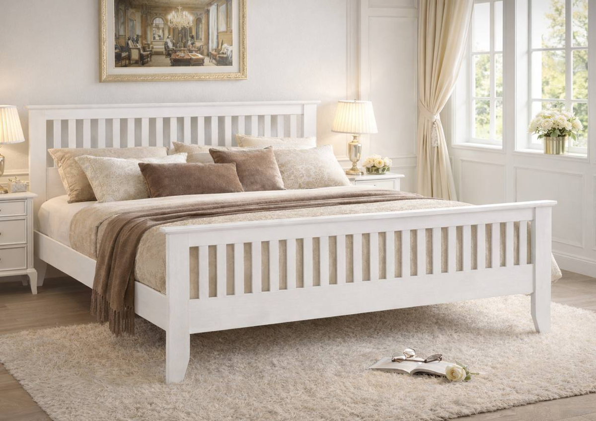 Alderwick Shaker Wooden Bed Frame in White