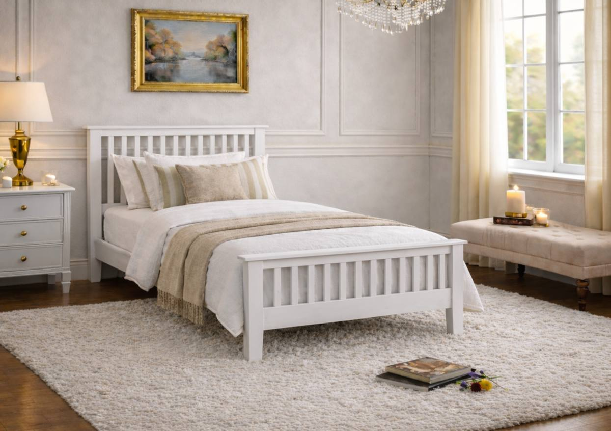 Alderwick Shaker Wooden Bed Frame in White - single size