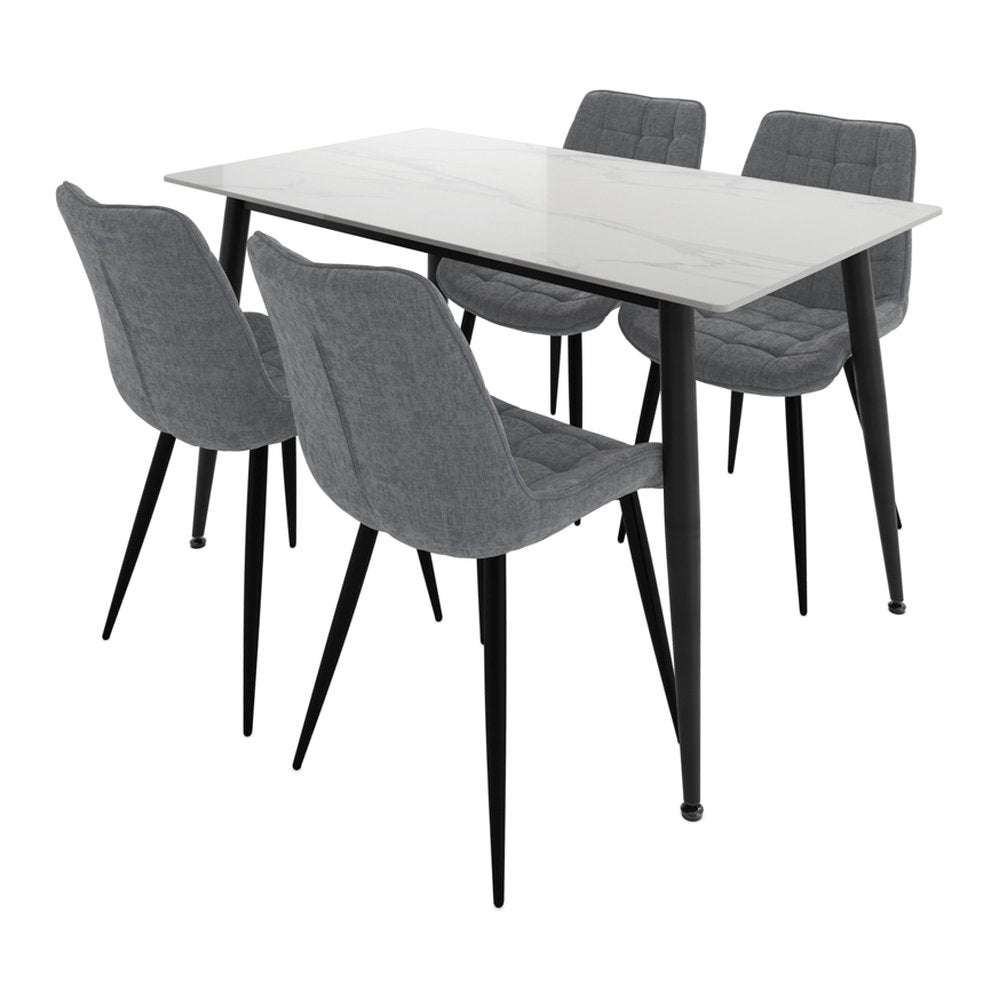 Alfriston marble effect dining table and four chairs in Marble Effect