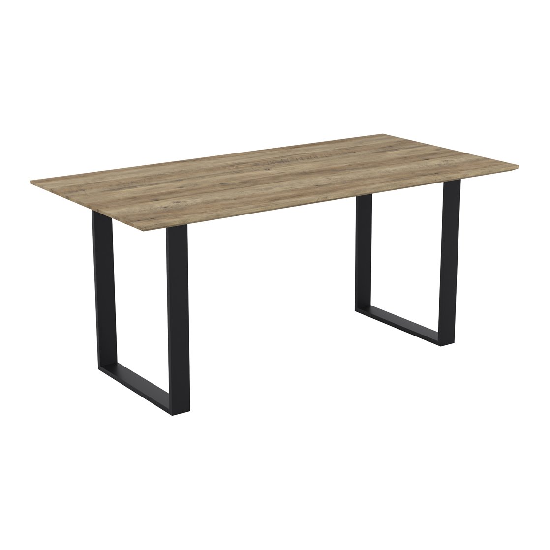 Arundel wood effect dining table with U-shaped metal legs in Russet and Black