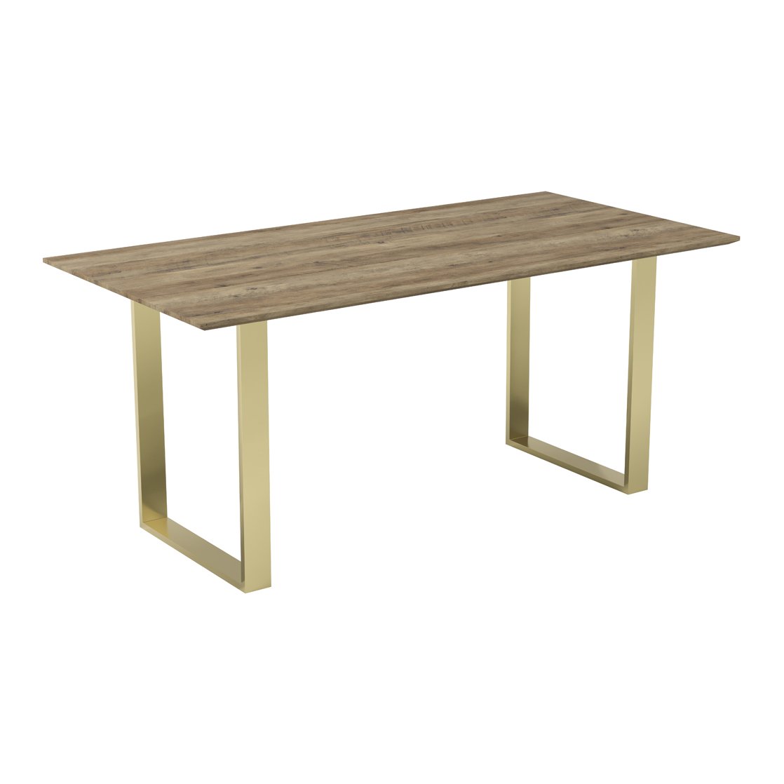 Arundel wood effect dining table with U-shaped metal legs in Russet and Gold