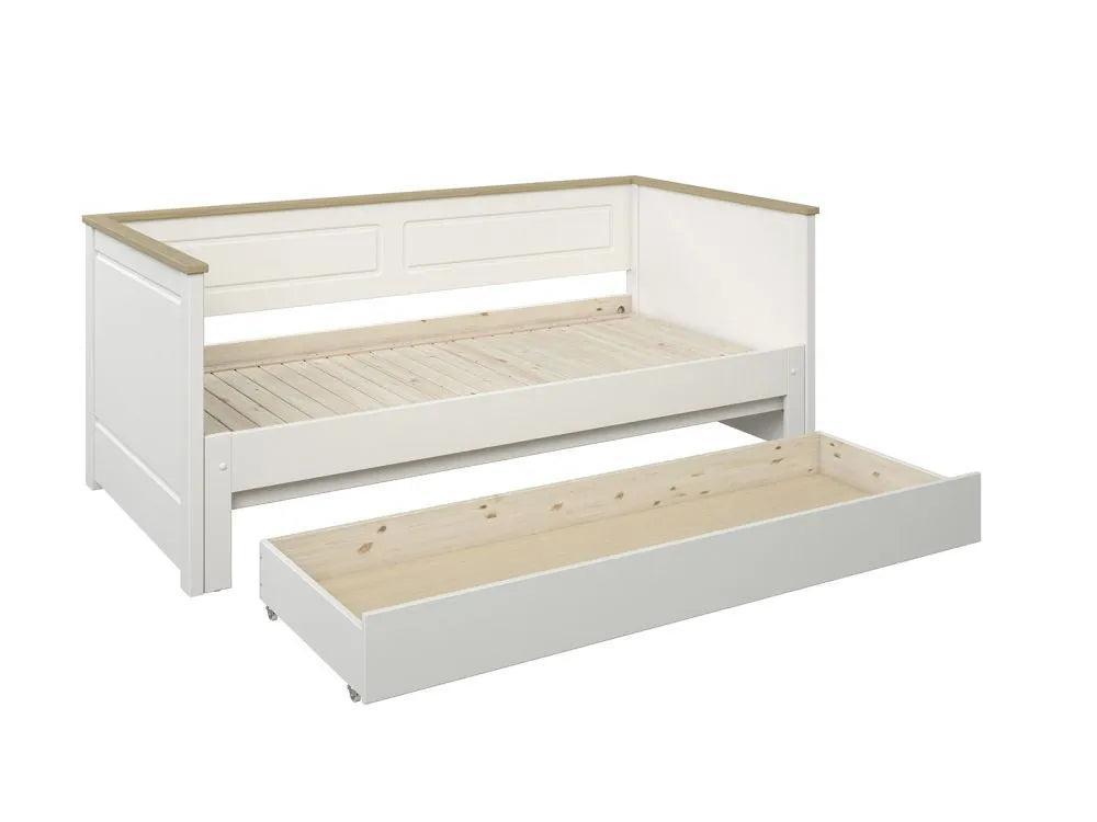 Ashwell daybed frame on a white background with the underbed drawer pulled out