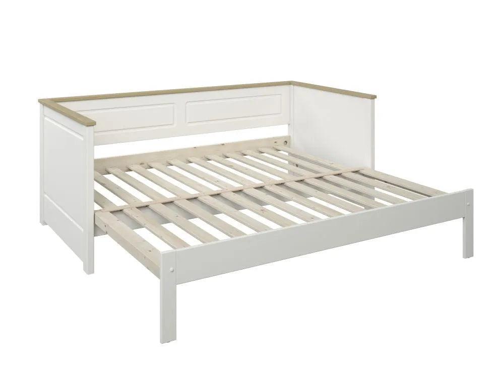 Ashwell daybed frame on a white background, extended to show the double slatted base